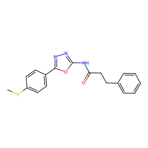 N-[5-(4-methylsulfanylphenyl)-1,3,4-oxadiazol-2-yl]-3-phenylpropanamide structure