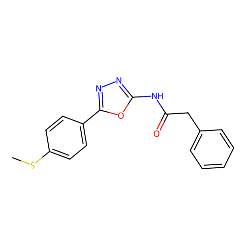 N-(5-(4-(methylthio)phenyl)-1,3,4-oxadiazol-2-yl)-2-phenylacetamide structure