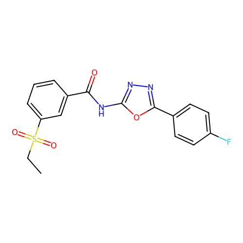 3-ethylsulfonyl-N-[5-(4-fluorophenyl)-1,3,4-oxadiazol-2-yl]benzamide structure