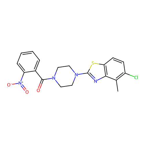 5-chloro-4-methyl-2-[4-(2-nitrobenzoyl)piperazin-1-yl]-1,3-benzothiazole structure