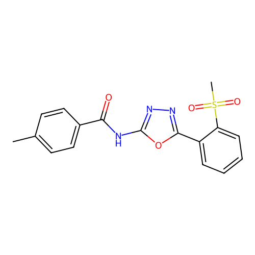 4-methyl-N-[5-(2-methylsulfonylphenyl)-1,3,4-oxadiazol-2-yl]benzamide structure