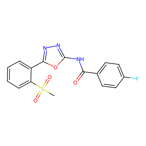 4-fluoro-N-[5-(2-methylsulfonylphenyl)-1,3,4-oxadiazol-2-yl]benzamide structure