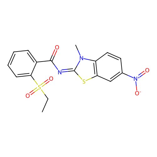 2-ethylsulfonyl-N-(3-methyl-6-nitro-1,3-benzothiazol-2-ylidene)benzamide structure