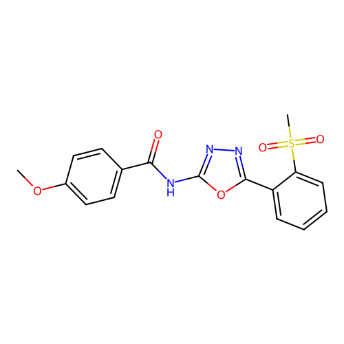 4-methoxy-N-[5-(2-methylsulfonylphenyl)-1,3,4-oxadiazol-2-yl]benzamide structure