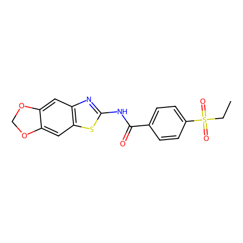 N-([1,3]dioxolo[4,5-f][1,3]benzothiazol-6-yl)-4-ethylsulfonylbenzamide structure