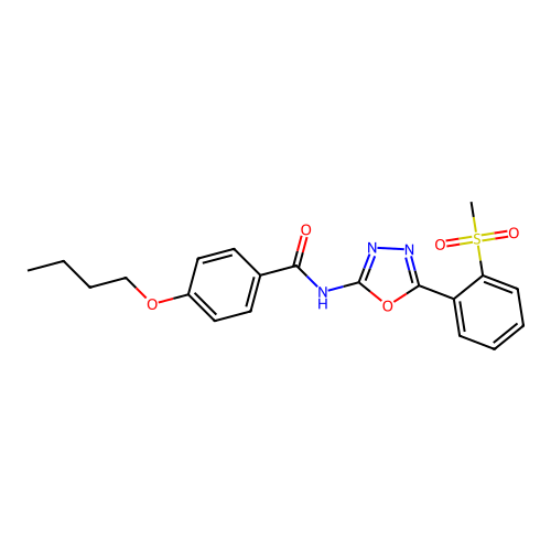 4-butoxy-N-[5-(2-methylsulfonylphenyl)-1,3,4-oxadiazol-2-yl]benzamide structure