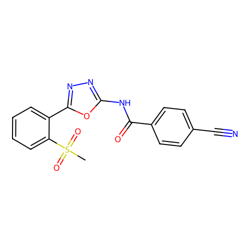 4-cyano-N-[5-(2-methylsulfonylphenyl)-1,3,4-oxadiazol-2-yl]benzamide structure