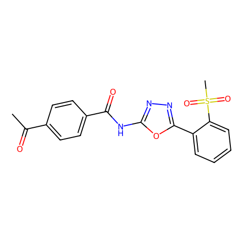 4-acetyl-N-[5-(2-methylsulfonylphenyl)-1,3,4-oxadiazol-2-yl]benzamide structure