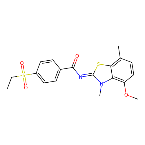 4-ethylsulfonyl-N-(4-methoxy-3,7-dimethyl-1,3-benzothiazol-2-ylidene)benzamide structure