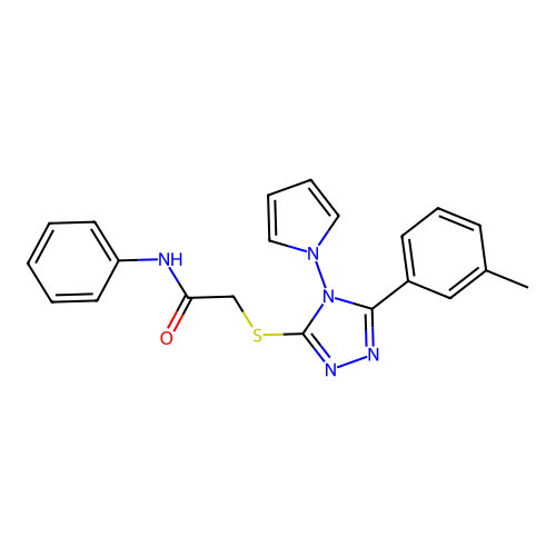 2-((4-(1H-pyrrol-1-yl)-5-(m-tolyl)-4H-1,2,4-triazol-3-yl)thio)-N-phenylacetamide structure