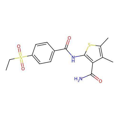 2-(4-(Ethylsulfonyl)benzamido)-4,5-dimethylthiophene-3-carboxamide structure