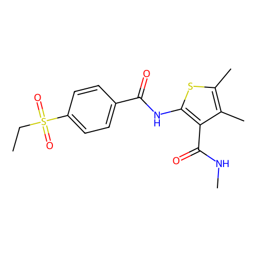 2-(4-(ethylsulfonyl)benzamido)-N,4,5-trimethylthiophene-3-carboxamide structure