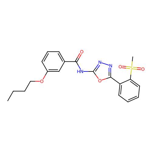 3-butoxy-N-[5-(2-methylsulfonylphenyl)-1,3,4-oxadiazol-2-yl]benzamide structure