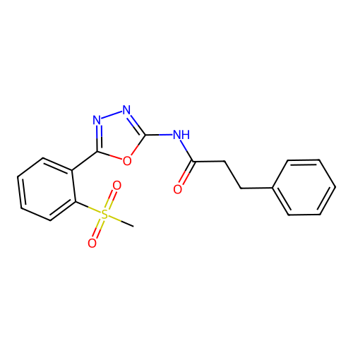 N-[5-(2-methylsulfonylphenyl)-1,3,4-oxadiazol-2-yl]-3-phenylpropanamide structure