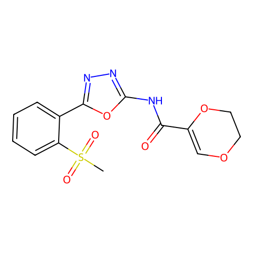 N-[5-(2-methanesulfonylphenyl)-1,3,4-oxadiazol-2-yl]-5,6-dihydro-1,4-dioxine-2-carboxamide structure