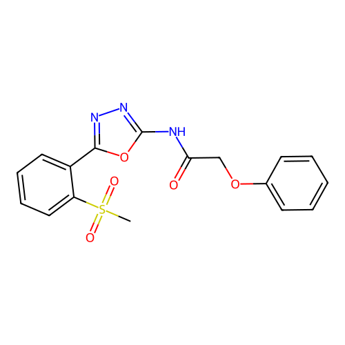 N-[5-(2-methylsulfonylphenyl)-1,3,4-oxadiazol-2-yl]-2-phenoxyacetamide structure