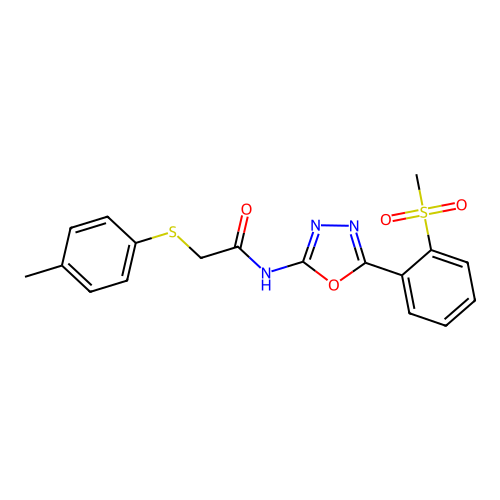 N-(5-(2-(methylsulfonyl)phenyl)-1,3,4-oxadiazol-2-yl)-2-(p-tolylthio)acetamide structure