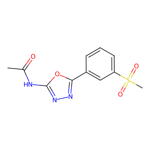 N-[5-(3-methylsulfonylphenyl)-1,3,4-oxadiazol-2-yl]acetamide structure