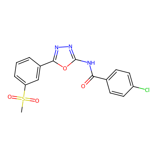 4-chloro-N-[5-(3-methylsulfonylphenyl)-1,3,4-oxadiazol-2-yl]benzamide structure