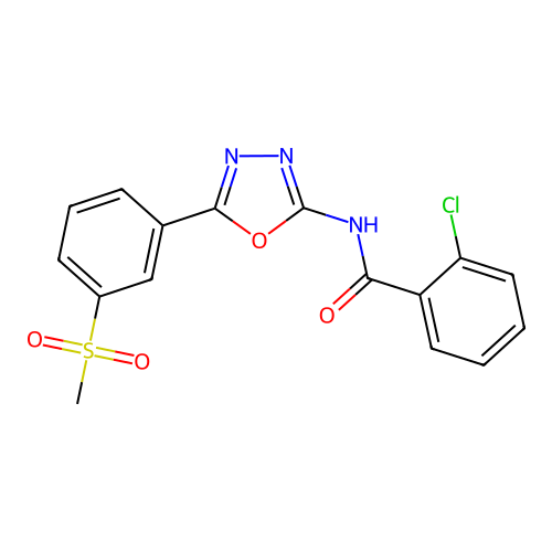 2-chloro-N-[5-(3-methylsulfonylphenyl)-1,3,4-oxadiazol-2-yl]benzamide structure