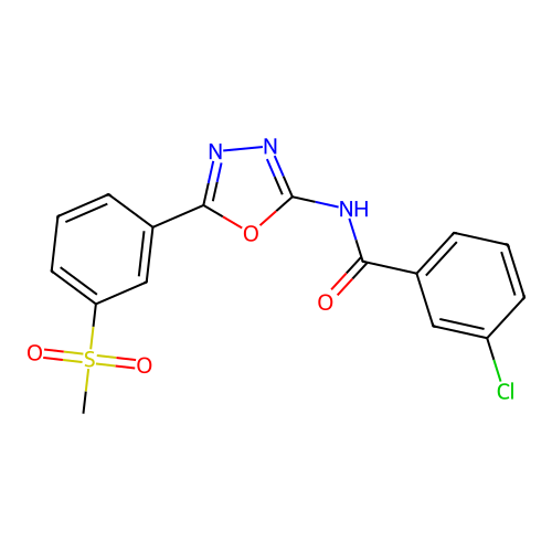 3-chloro-N-[5-(3-methylsulfonylphenyl)-1,3,4-oxadiazol-2-yl]benzamide structure