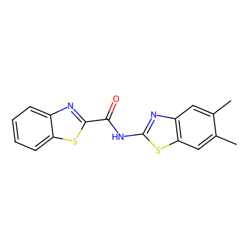 N-(5,6-dimethyl-1,3-benzothiazol-2-yl)-1,3-benzothiazole-2-carboxamide structure
