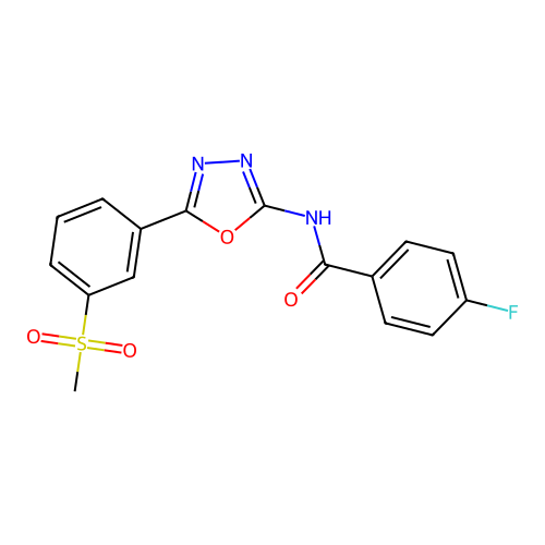 4-fluoro-N-[5-(3-methylsulfonylphenyl)-1,3,4-oxadiazol-2-yl]benzamide structure