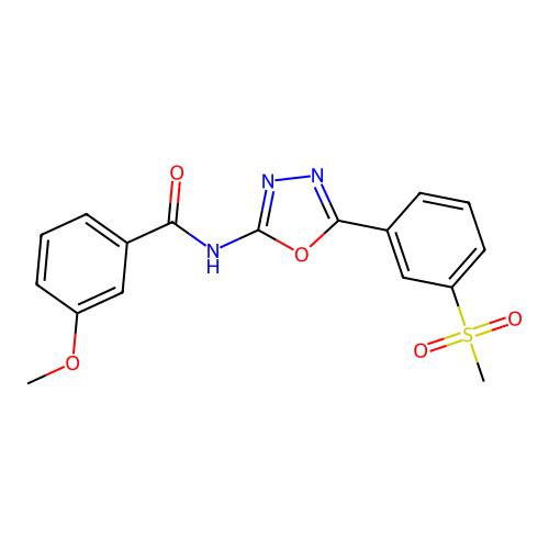 3-methoxy-N-[5-(3-methylsulfonylphenyl)-1,3,4-oxadiazol-2-yl]benzamide structure