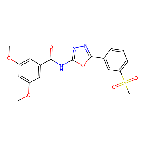 3,5-dimethoxy-N-[5-(3-methylsulfonylphenyl)-1,3,4-oxadiazol-2-yl]benzamide structure