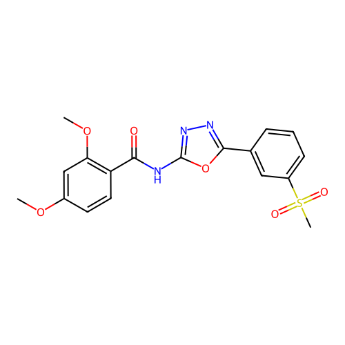2,4-dimethoxy-N-[5-(3-methylsulfonylphenyl)-1,3,4-oxadiazol-2-yl]benzamide structure