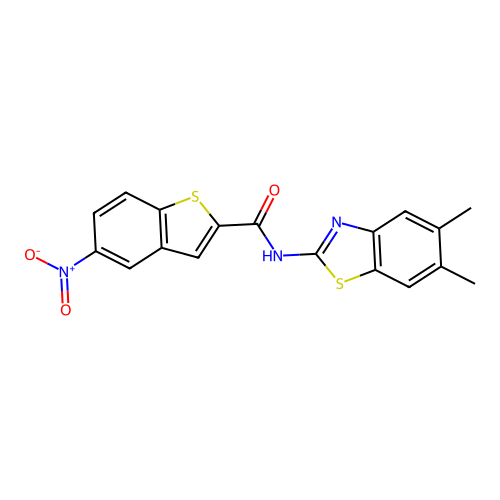 N-(5,6-dimethyl-1,3-benzothiazol-2-yl)-5-nitro-1-benzothiophene-2-carboxamide structure