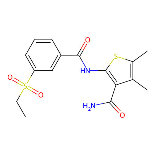 2-(3-(Ethylsulfonyl)benzamido)-4,5-dimethylthiophene-3-carboxamide structure