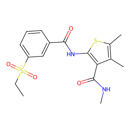 2-(3-(ethylsulfonyl)benzamido)-N,4,5-trimethylthiophene-3-carboxamide structure