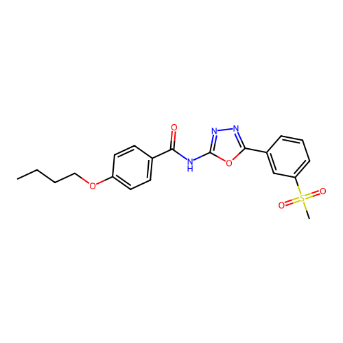 4-butoxy-N-[5-(3-methylsulfonylphenyl)-1,3,4-oxadiazol-2-yl]benzamide structure