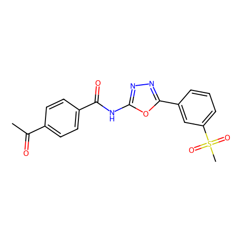 4-acetyl-N-[5-(3-methylsulfonylphenyl)-1,3,4-oxadiazol-2-yl]benzamide structure