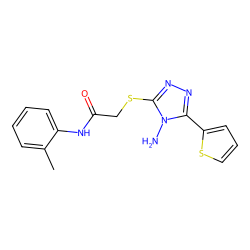 2-((4-amino-5-(thiophen-2-yl)-4H-1,2,4-triazol-3-yl)thio)-N-(o-tolyl)acetamide structure
