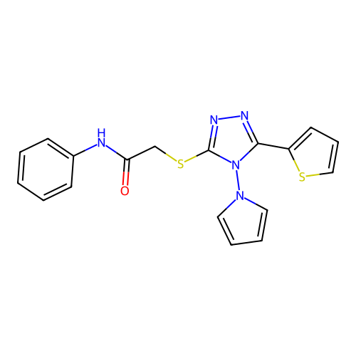 N-phenyl-2-{[4-(1H-pyrrol-1-yl)-5-(thiophen-2-yl)-4H-1,2,4-triazol-3-yl]sulfanyl}acetamide structure