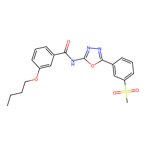 3-butoxy-N-[5-(3-methylsulfonylphenyl)-1,3,4-oxadiazol-2-yl]benzamide structure
