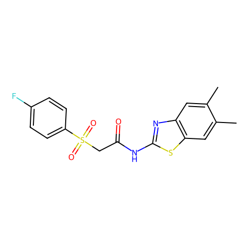 N-(5,6-dimethylbenzo[d]thiazol-2-yl)-2-((4-fluorophenyl)sulfonyl)acetamide structure