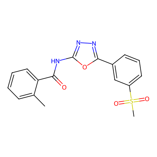2-methyl-N-[5-(3-methylsulfonylphenyl)-1,3,4-oxadiazol-2-yl]benzamide structure