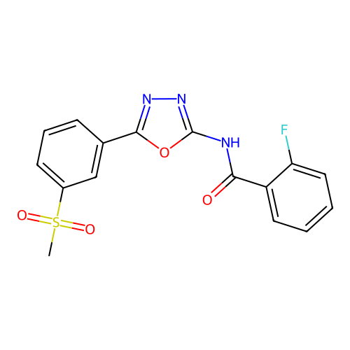 2-fluoro-N-[5-(3-methylsulfonylphenyl)-1,3,4-oxadiazol-2-yl]benzamide structure