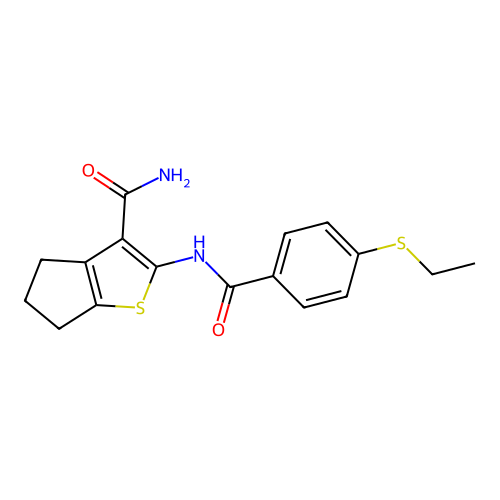 2-(4-(ethylthio)benzamido)-5,6-dihydro-4H-cyclopenta[b]thiophene-3-carboxamide structure