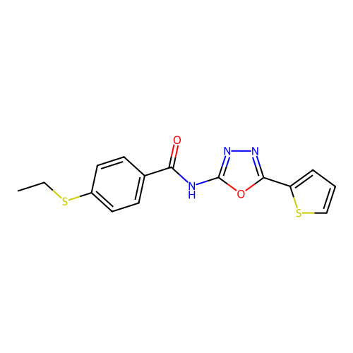 4-(ethylthio)-N-(5-(thiophen-2-yl)-1,3,4-oxadiazol-2-yl)benzamide structure