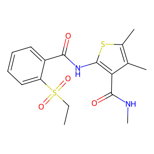 2-(2-(ethylsulfonyl)benzamido)-N,4,5-trimethylthiophene-3-carboxamide structure
