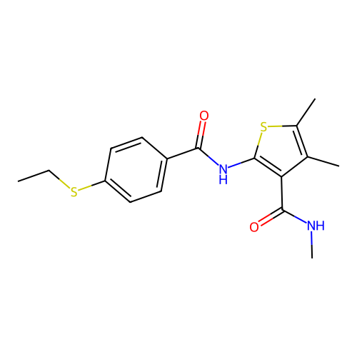 2-(4-(ethylthio)benzamido)-N,4,5-trimethylthiophene-3-carboxamide structure