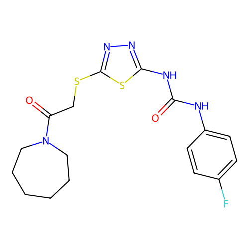 3-(5-{[2-(azepan-1-yl)-2-oxoethyl]sulfanyl}-1,3,4-thiadiazol-2-yl)-1-(4-fluorophenyl)urea structure