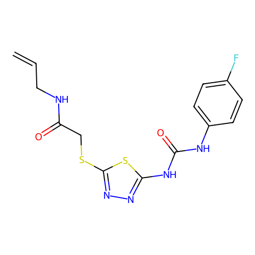 N-allyl-2-((5-(3-(4-fluorophenyl)ureido)-1,3,4-thiadiazol-2-yl)thio)acetamide structure