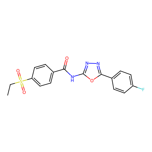 4-(ethylsulfonyl)-N-(5-(4-fluorophenyl)-1,3,4-oxadiazol-2-yl)benzamide structure