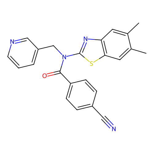 4-cyano-N-(5,6-dimethylbenzo[d]thiazol-2-yl)-N-(pyridin-3-ylmethyl)benzamide structure