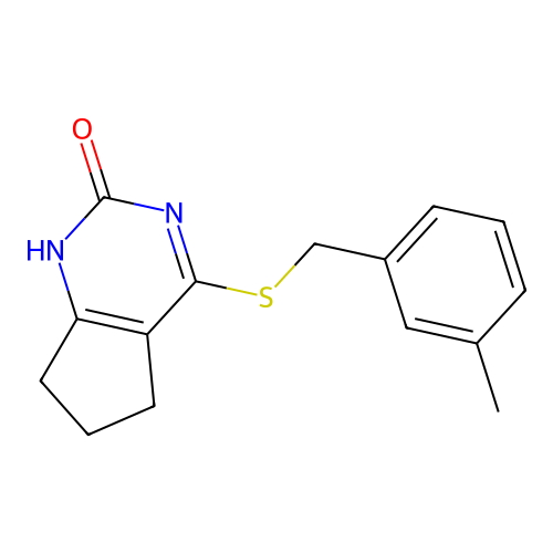 4-((3-methylbenzyl)thio)-6,7-dihydro-1H-cyclopenta[d]pyrimidin-2(5H)-one structure